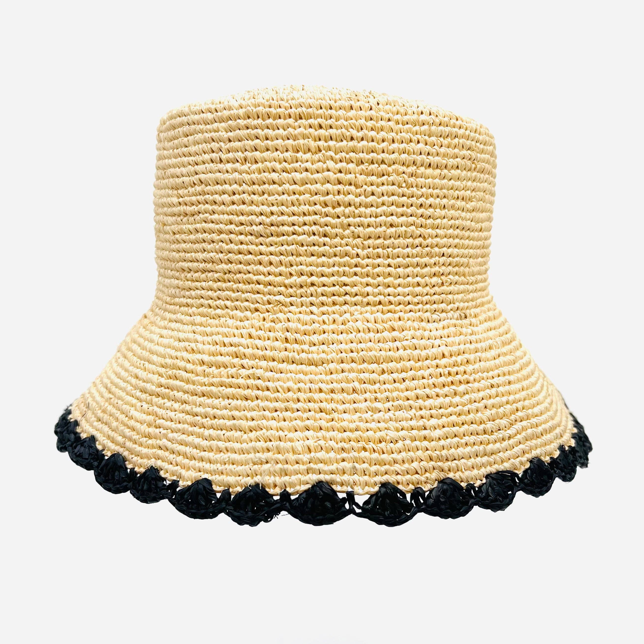 Black Scallop Beau Raffia Bucket Hat