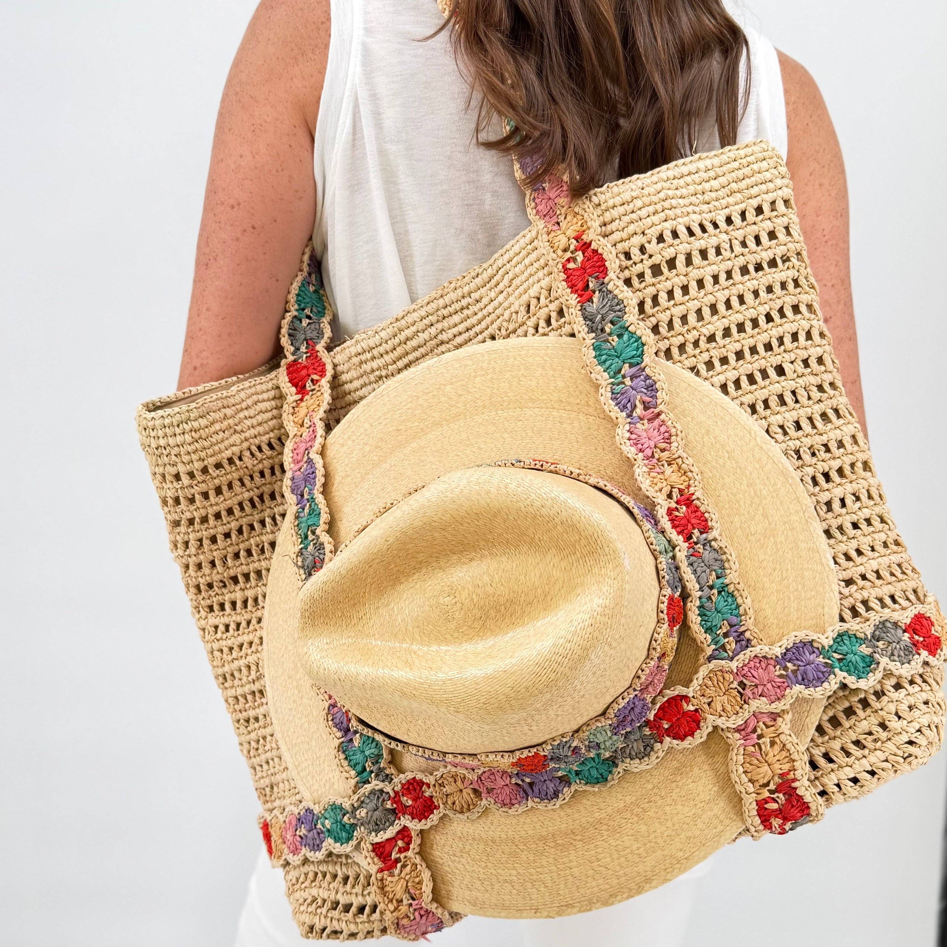 Indie Pastel Rainbow Raffia Bag