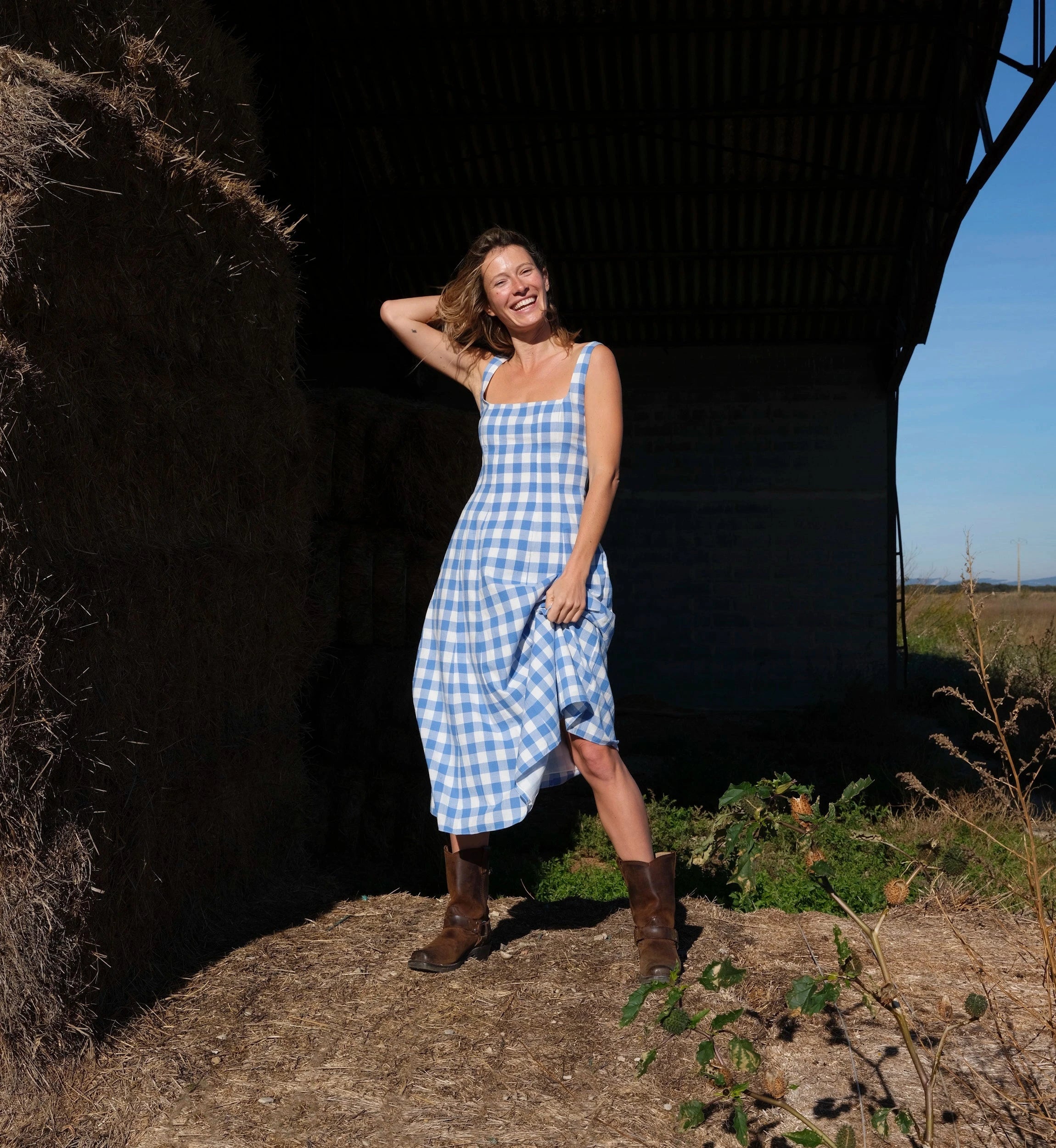 Cleobella | Ardena Ankle Dress in Blue Bonnet Gingham