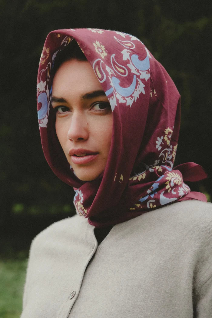 Bandana Flowers Burgundy Scarf (100% Cotton Voile)