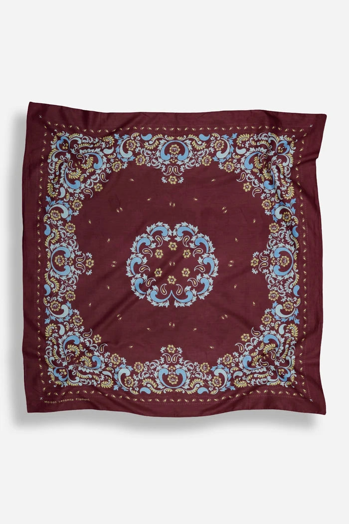 Bandana Flowers Burgundy Scarf (100% Cotton Voile)