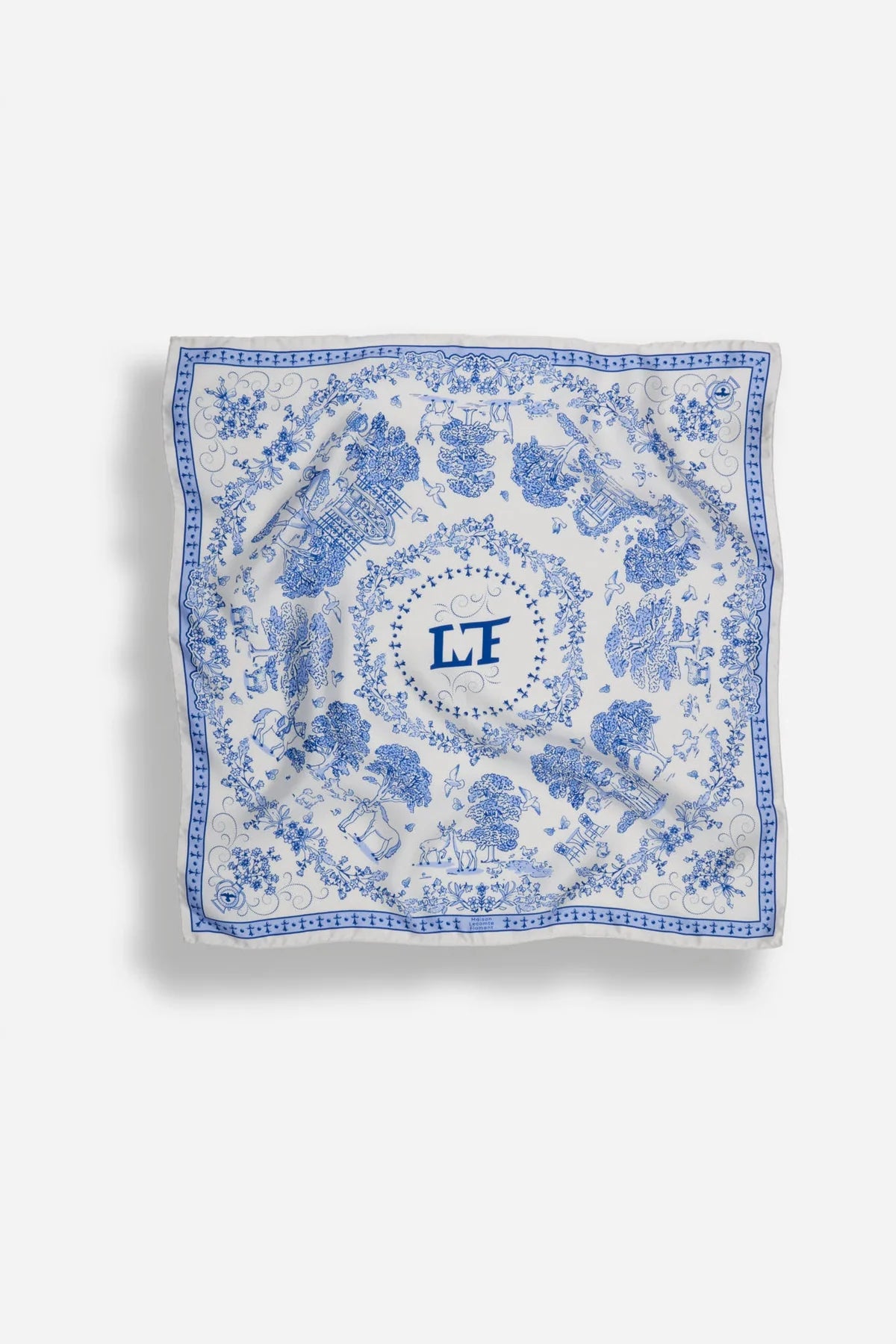 Toile de Jouy Navy Small Scarf (Ultra-Soft Silk | 100% Silk)