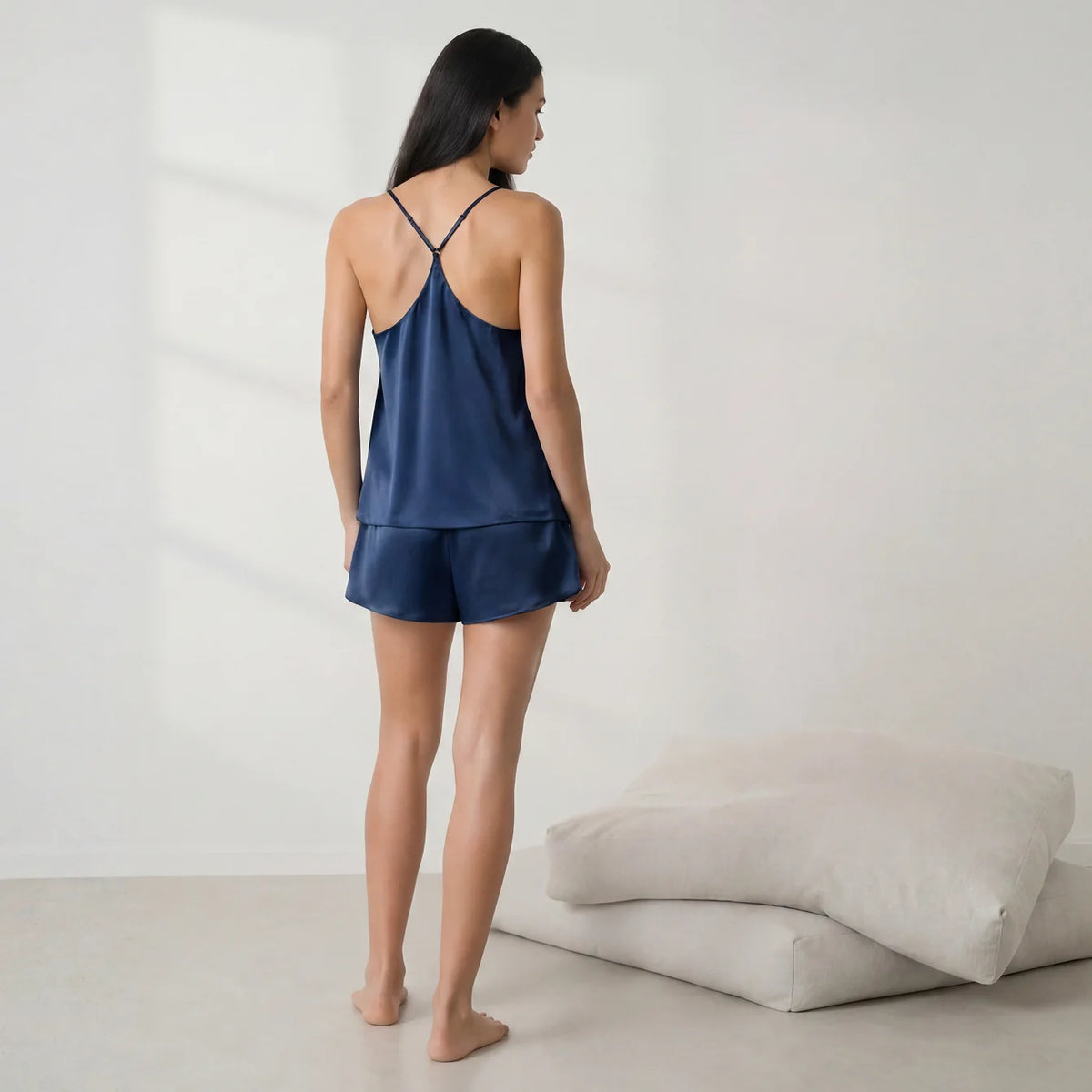LUNYA | Washable Silk Bias Cami Short Set in Deep Blue