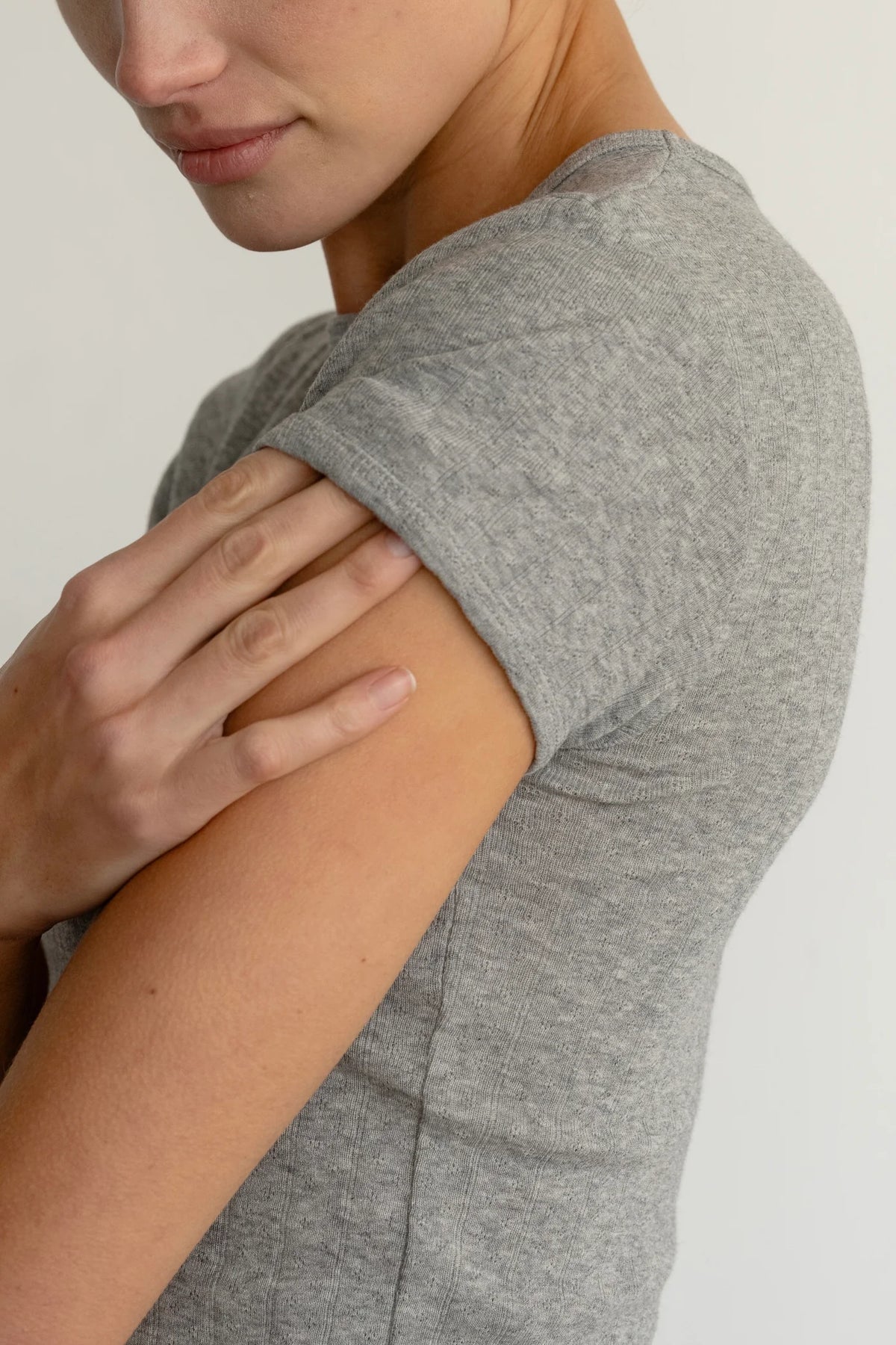 DONNI. | The Pointelle Baby Tee in Heather Grey