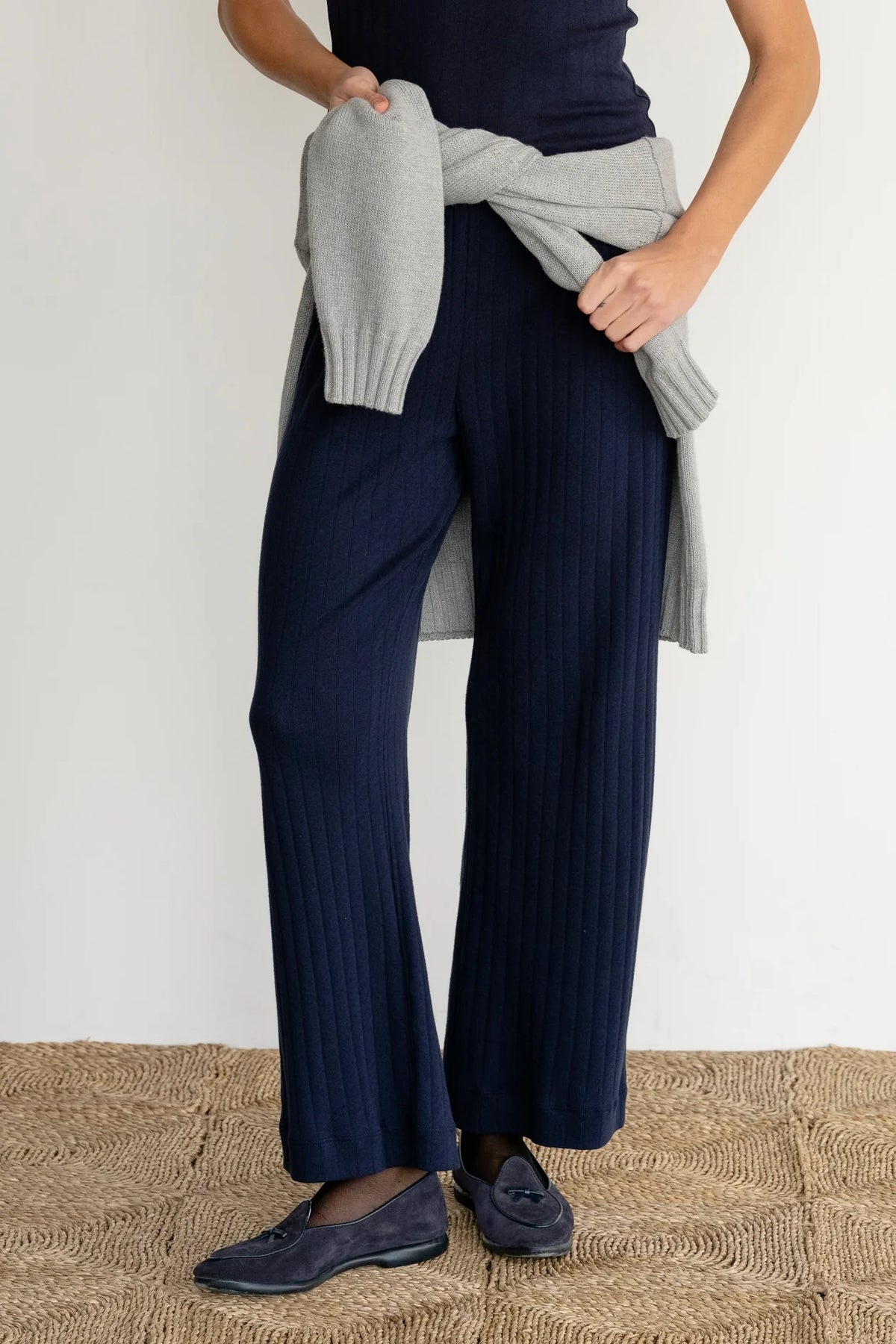 DONNI. | The Pointelle Simple Crop Pant in Navy