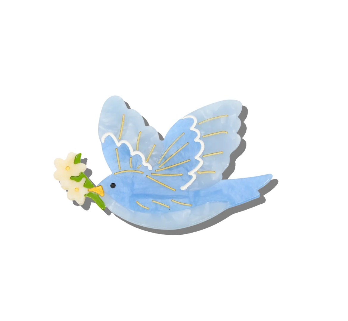 Solar Eclipse | Hand-painted Bluebird Brooch Pin