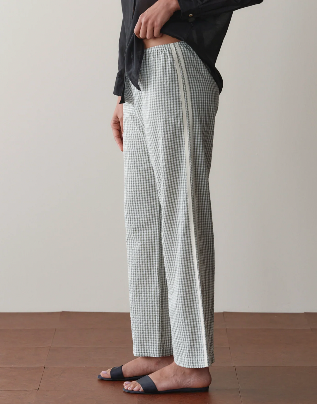 Donni Cotton Gingham Stripe Crop Pant