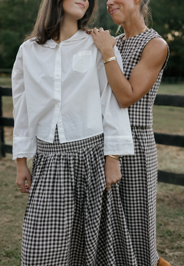 Emerson Fry | Smocked Maxi Skirt in Cocoa Gingham