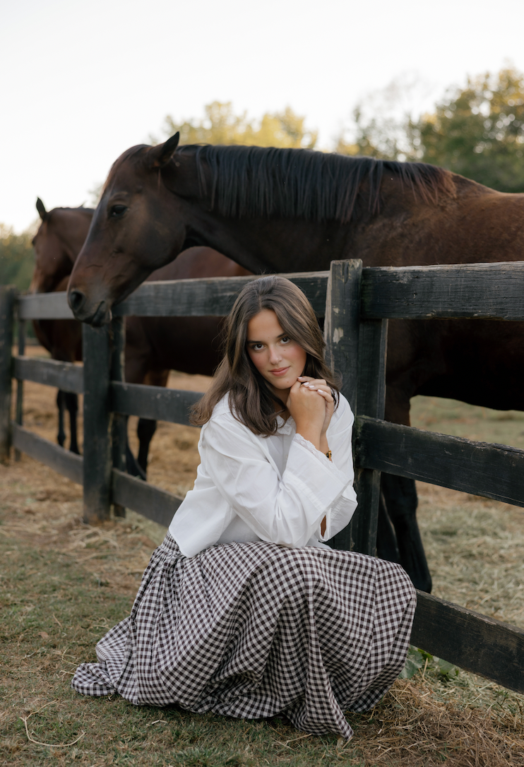 Emerson Fry | Smocked Maxi Skirt in Cocoa Gingham