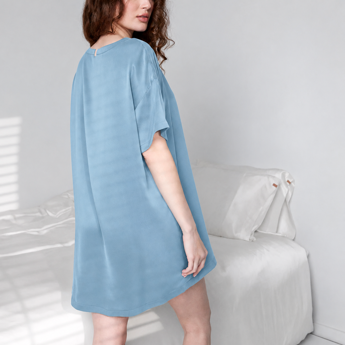 LUNYA | Washable Silk Oversized Sleep Tee in Whisper Blue