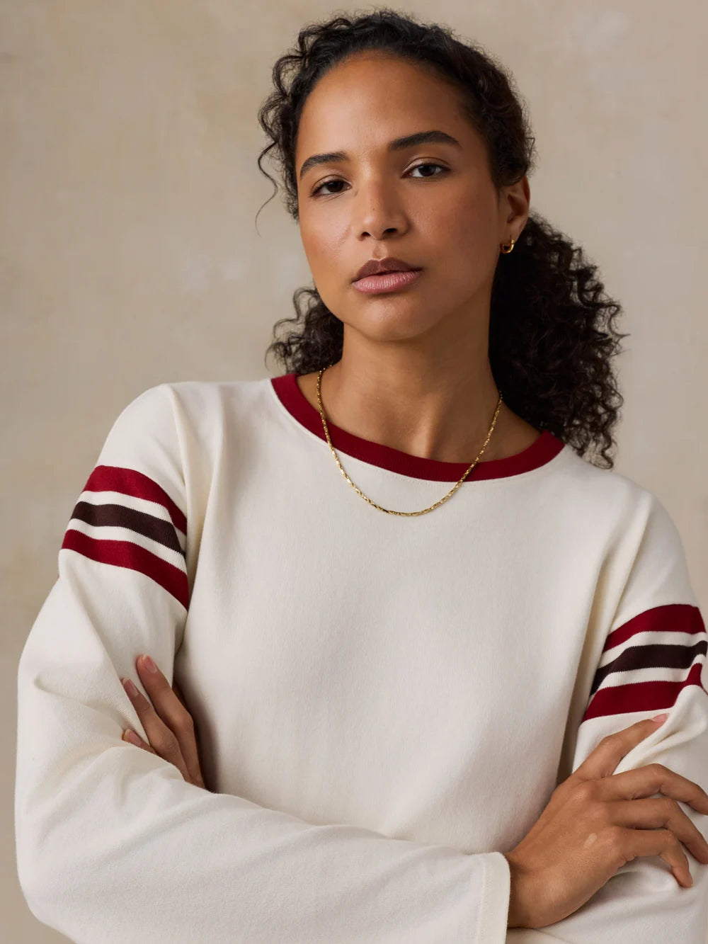 Faherty | Sport Jersey Throwback Long-Sleeve Tee in Antique White Varsity