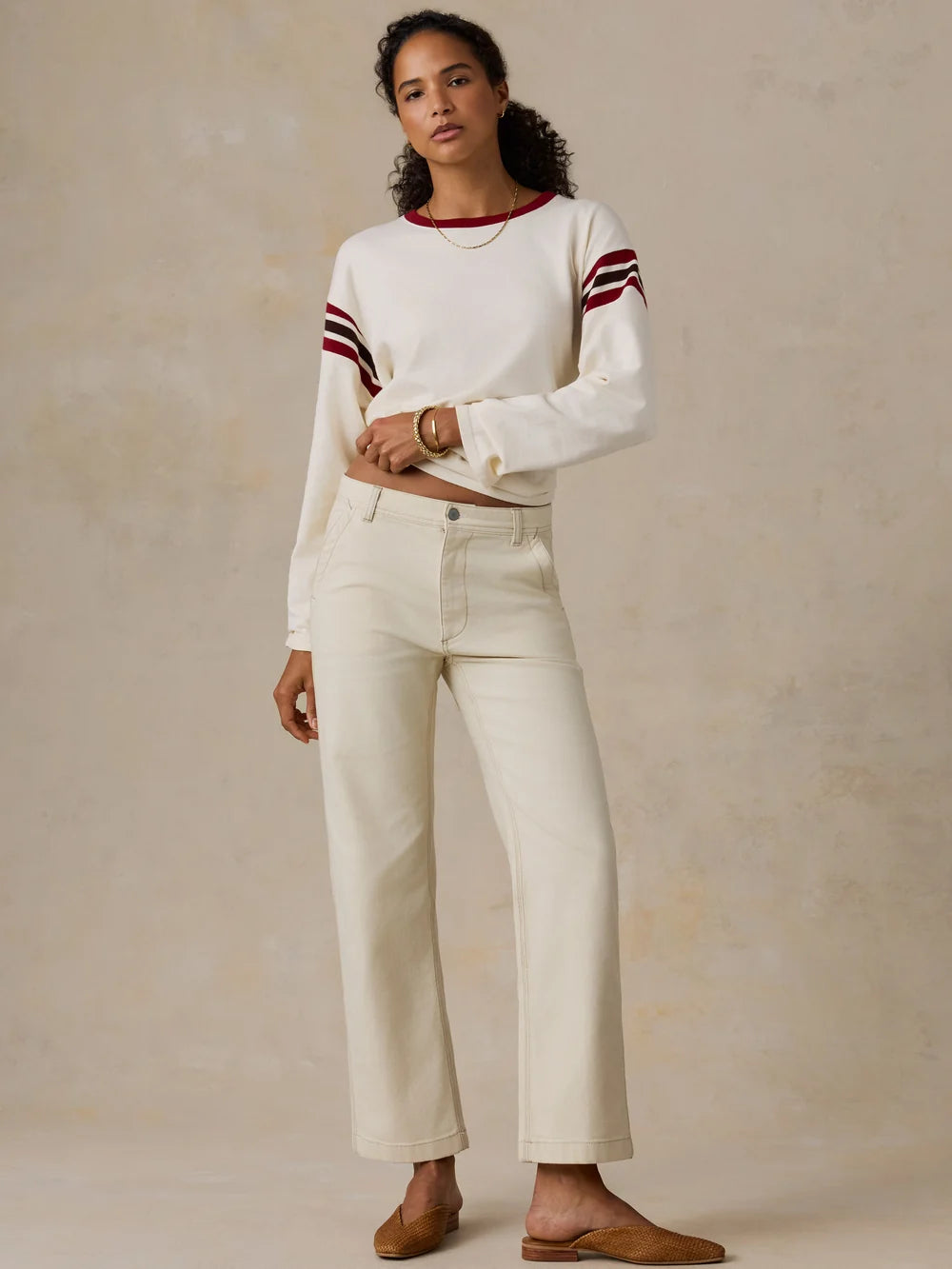 Faherty | Sport Jersey Throwback Long-Sleeve Tee in Antique White Varsity