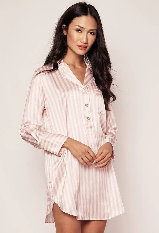 Petite Plume | Mulberry Silk Nightshirt in Pink Stripe