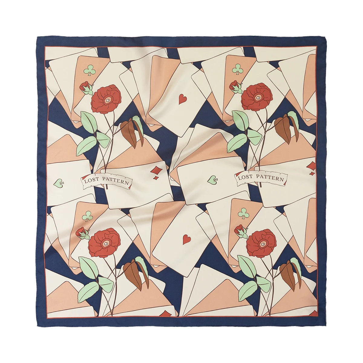 "Camellia" Silk Bandana Scarf in Dark Blue (100% Mulberry Silk)