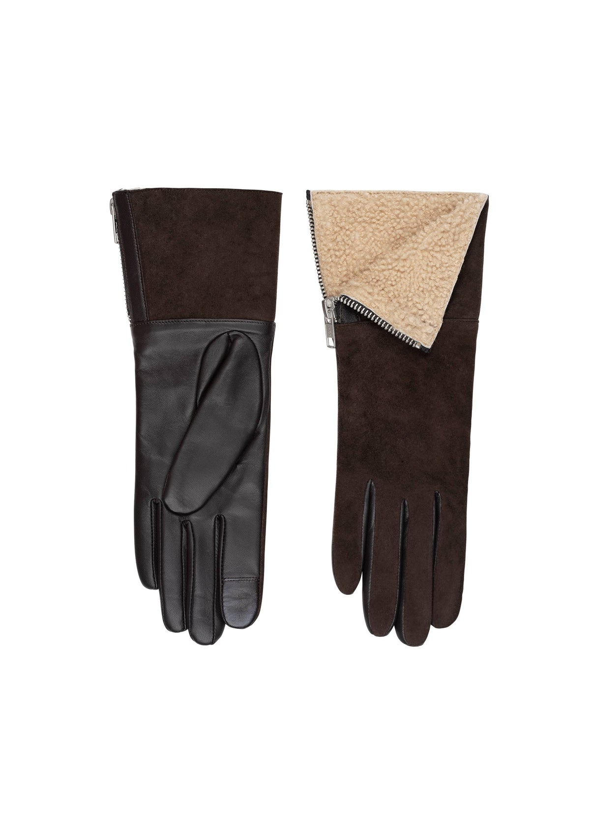 Amato | Black Suede Shearling Cuff & Side Zipper in Dark Brown