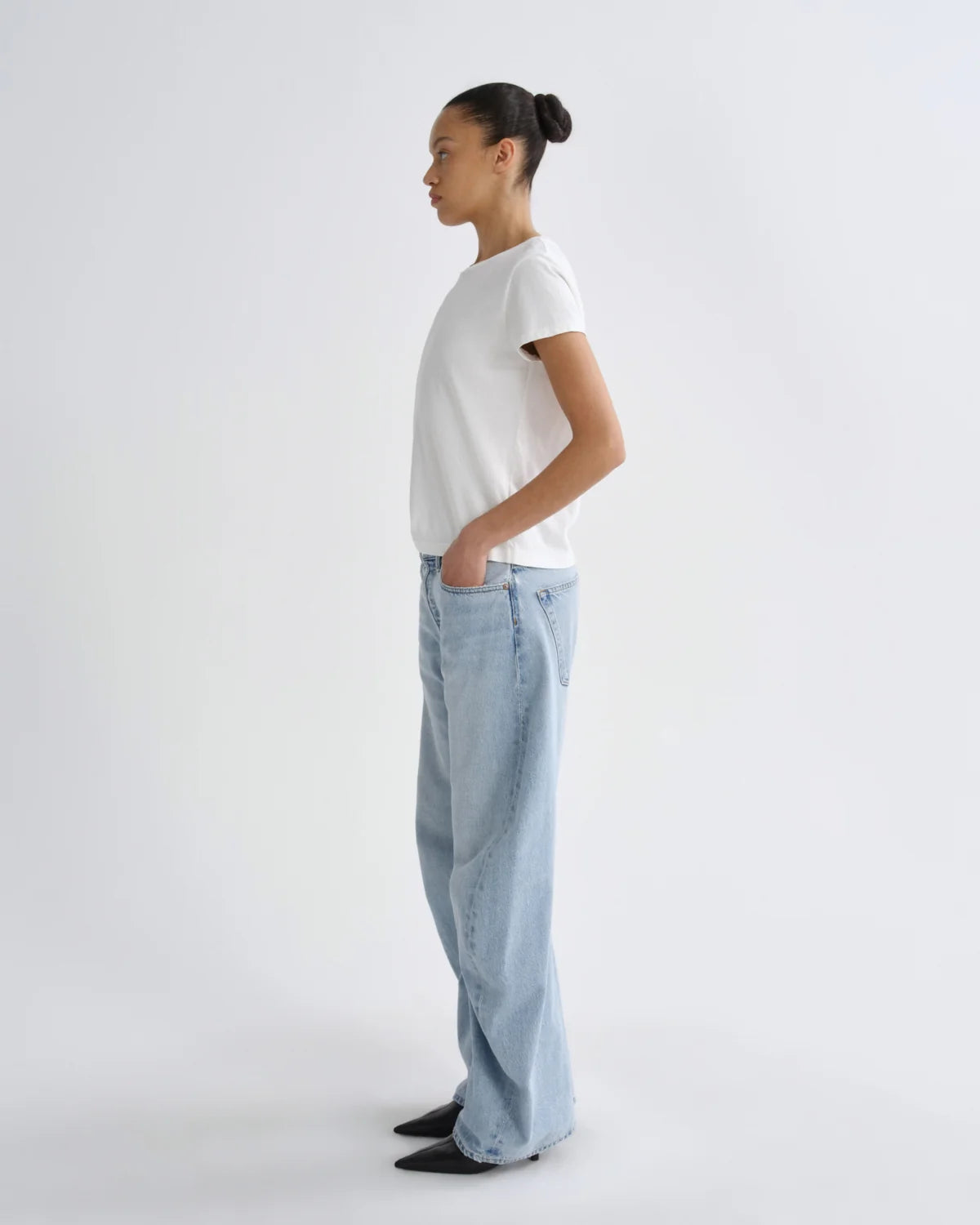 AGOLDE | Long Line Adine Tee in White Ash