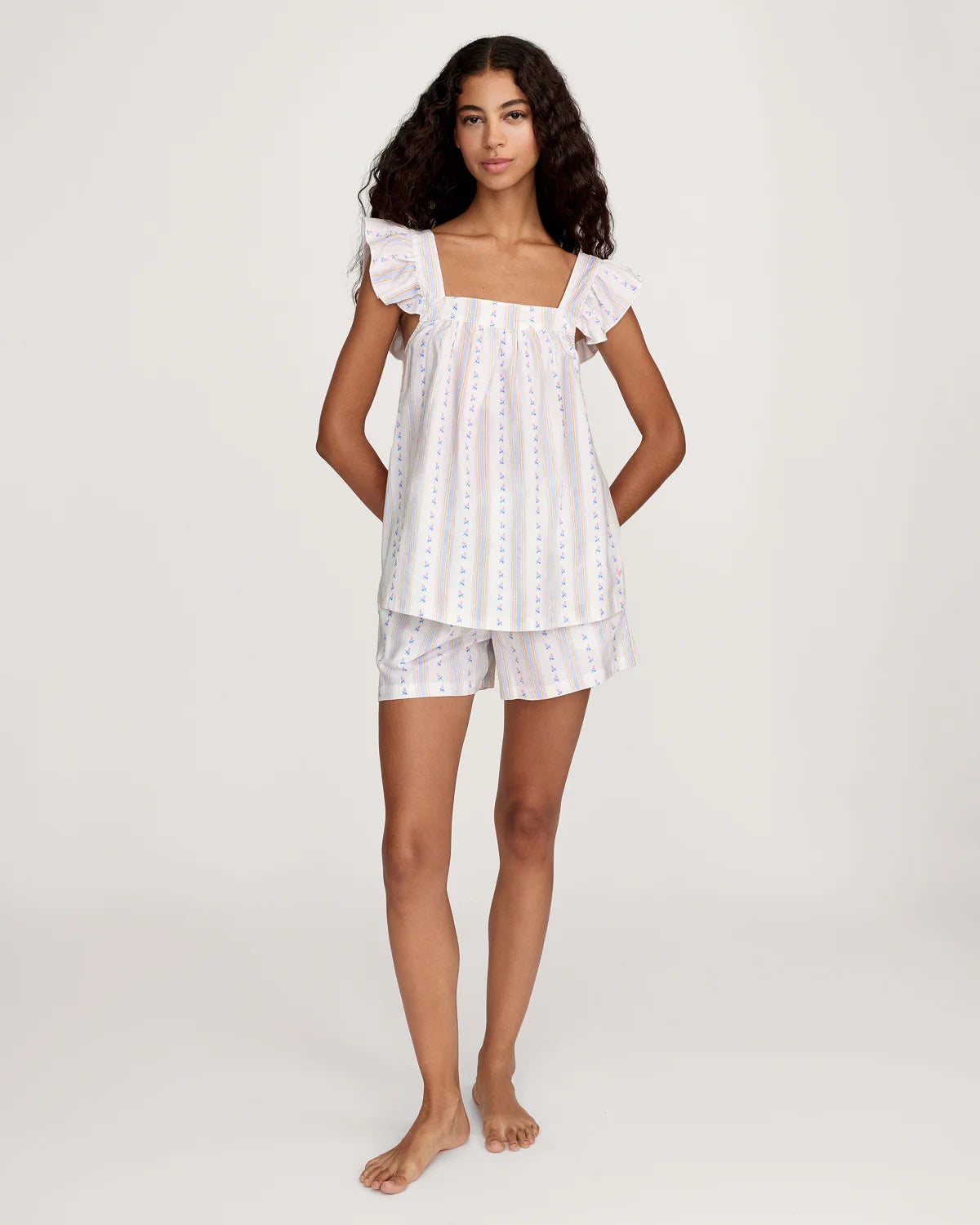 Petite Plume | Women's Twill Clara Short Set in Cottage Stripe