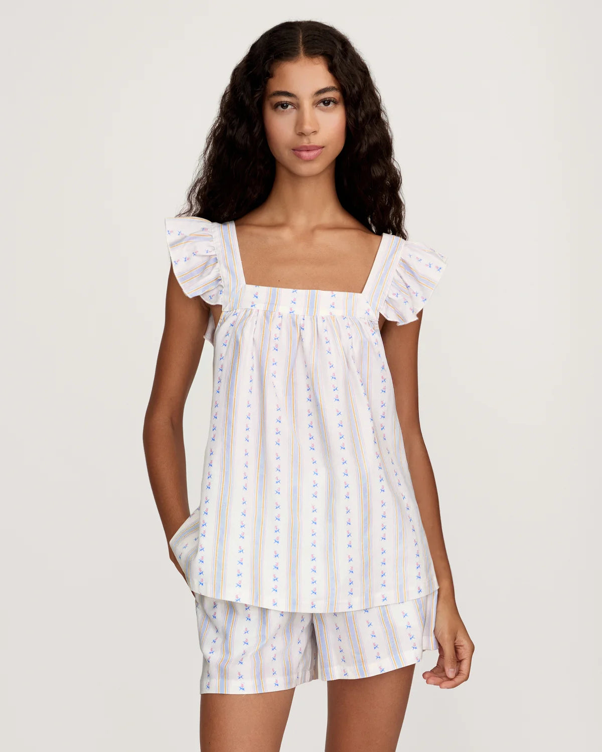 Petite Plume | Women's Twill Clara Short Set in Cottage Stripe