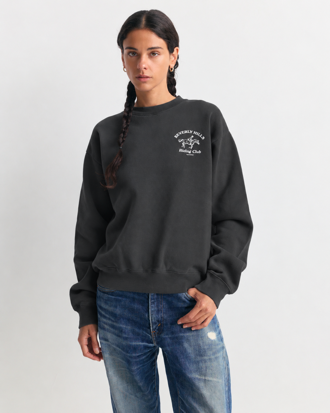Sporty & Rich | BH Riding Club Crewneck in Faded Black