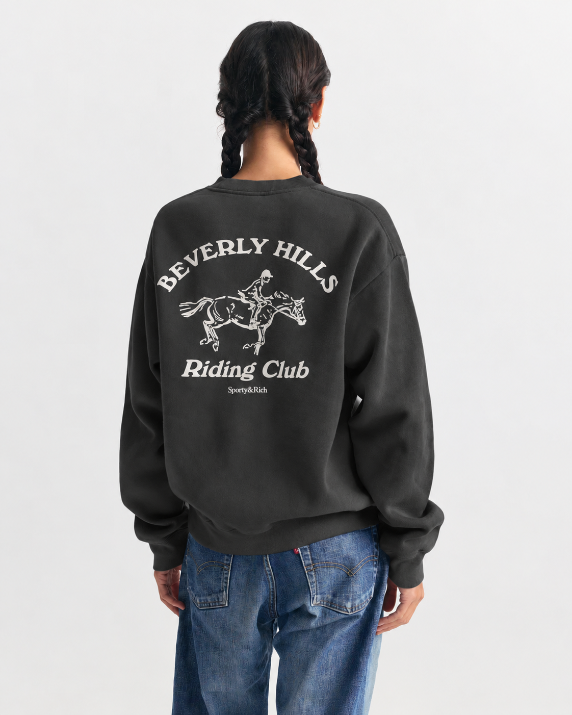 Sporty & Rich | BH Riding Club Crewneck in Faded Black