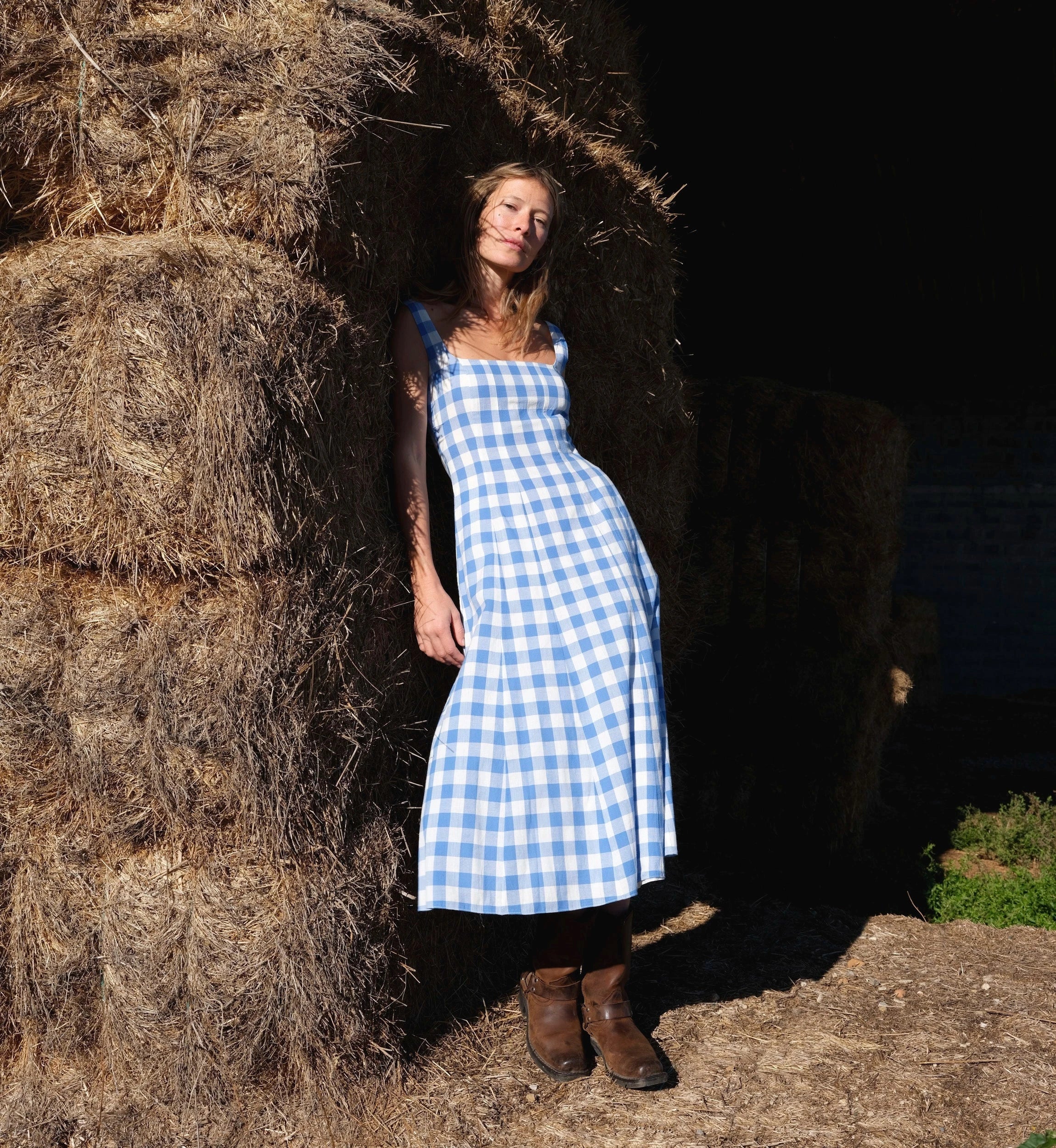 Cleobella | Ardena Ankle Dress in Blue Bonnet Gingham