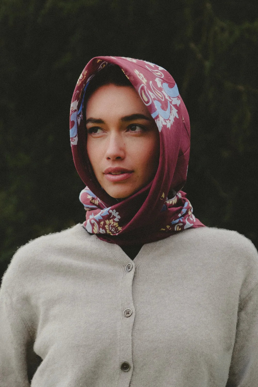 Bandana Flowers Burgundy Scarf (100% Cotton Voile)