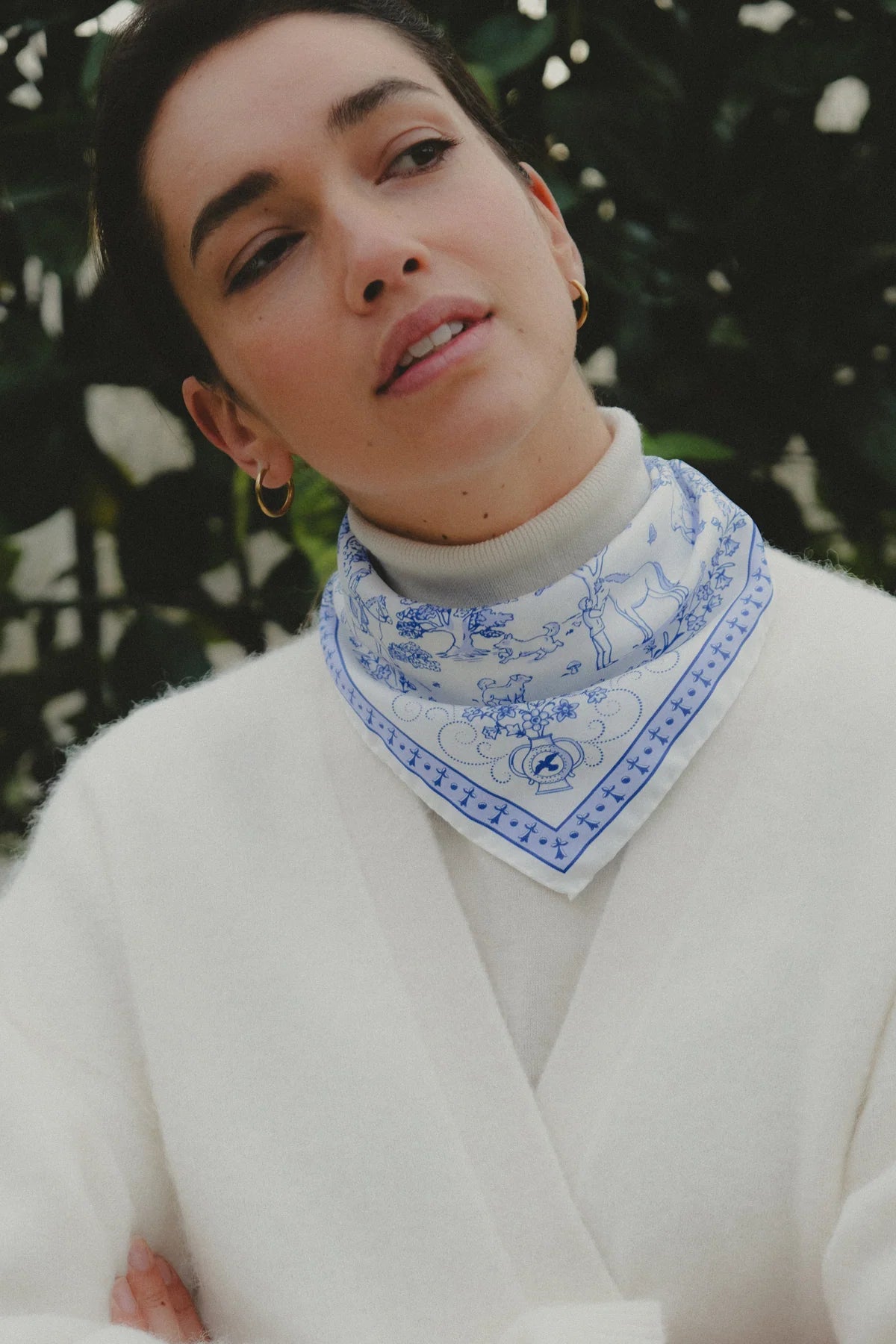 Toile de Jouy Navy Small Scarf (Ultra-Soft Silk | 100% Silk)