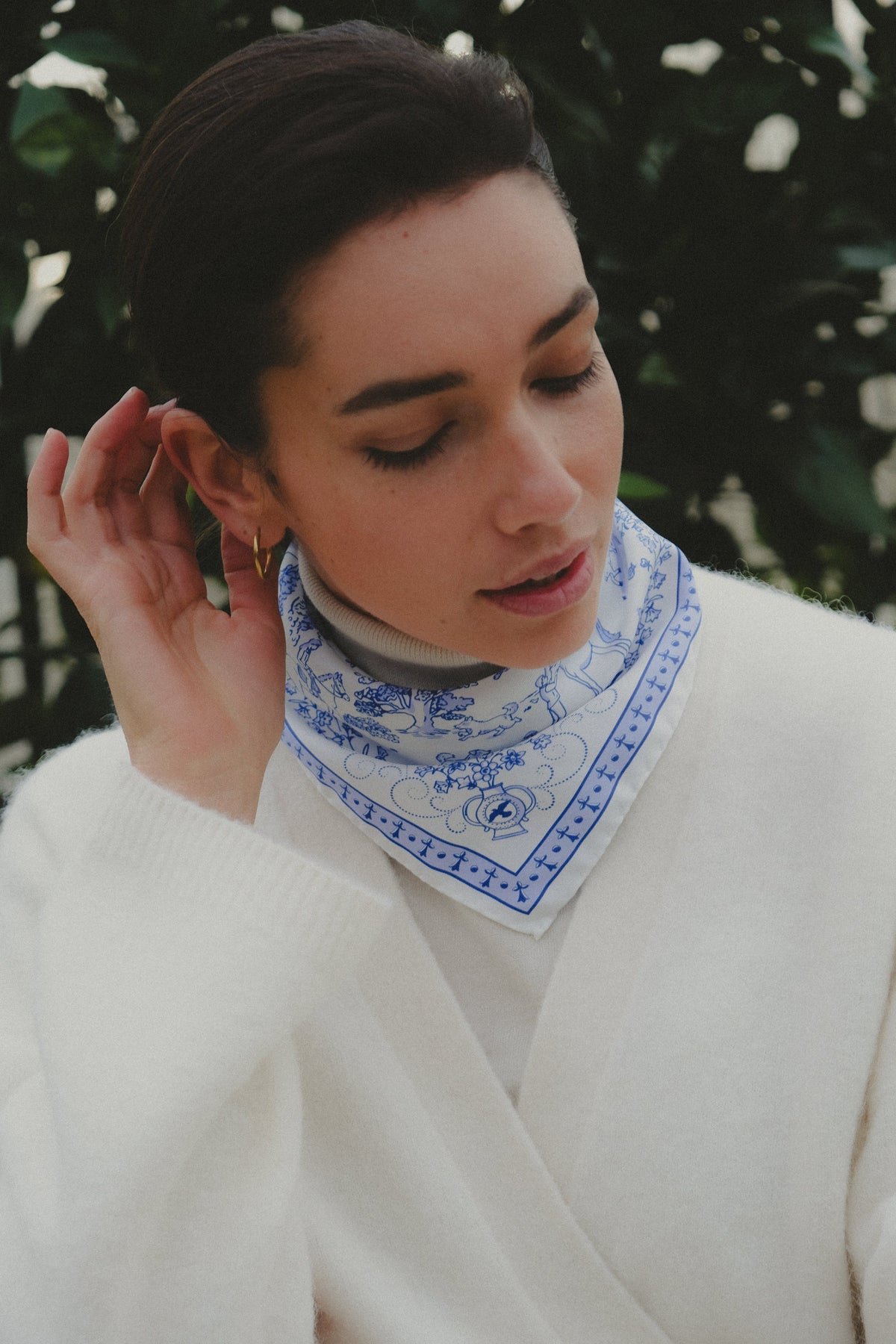 Toile de Jouy Navy Small Scarf (Ultra-Soft Silk | 100% Silk)