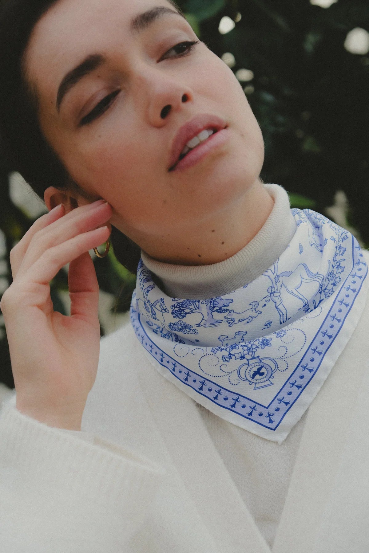 Toile de Jouy Navy Small Scarf (Ultra-Soft Silk | 100% Silk)
