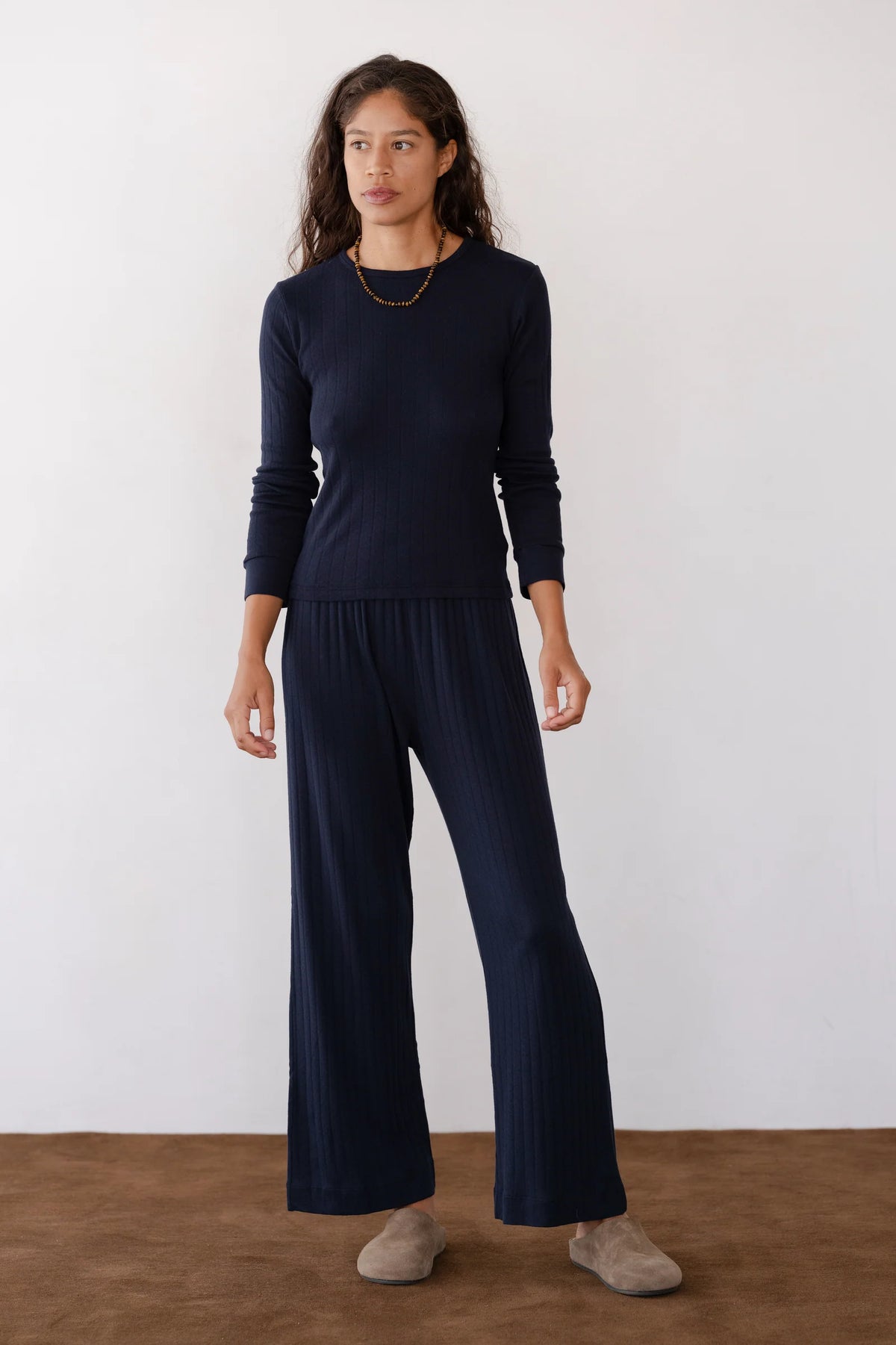 DONNI. | The Pointelle Simple Crop Pant in Navy
