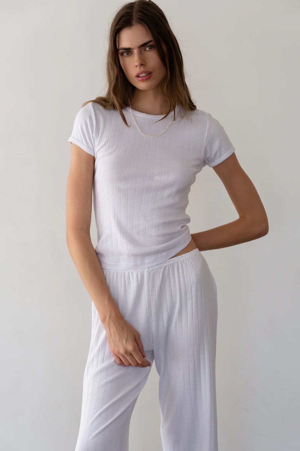 DONNI. | The Pointelle Baby Tee in Powder