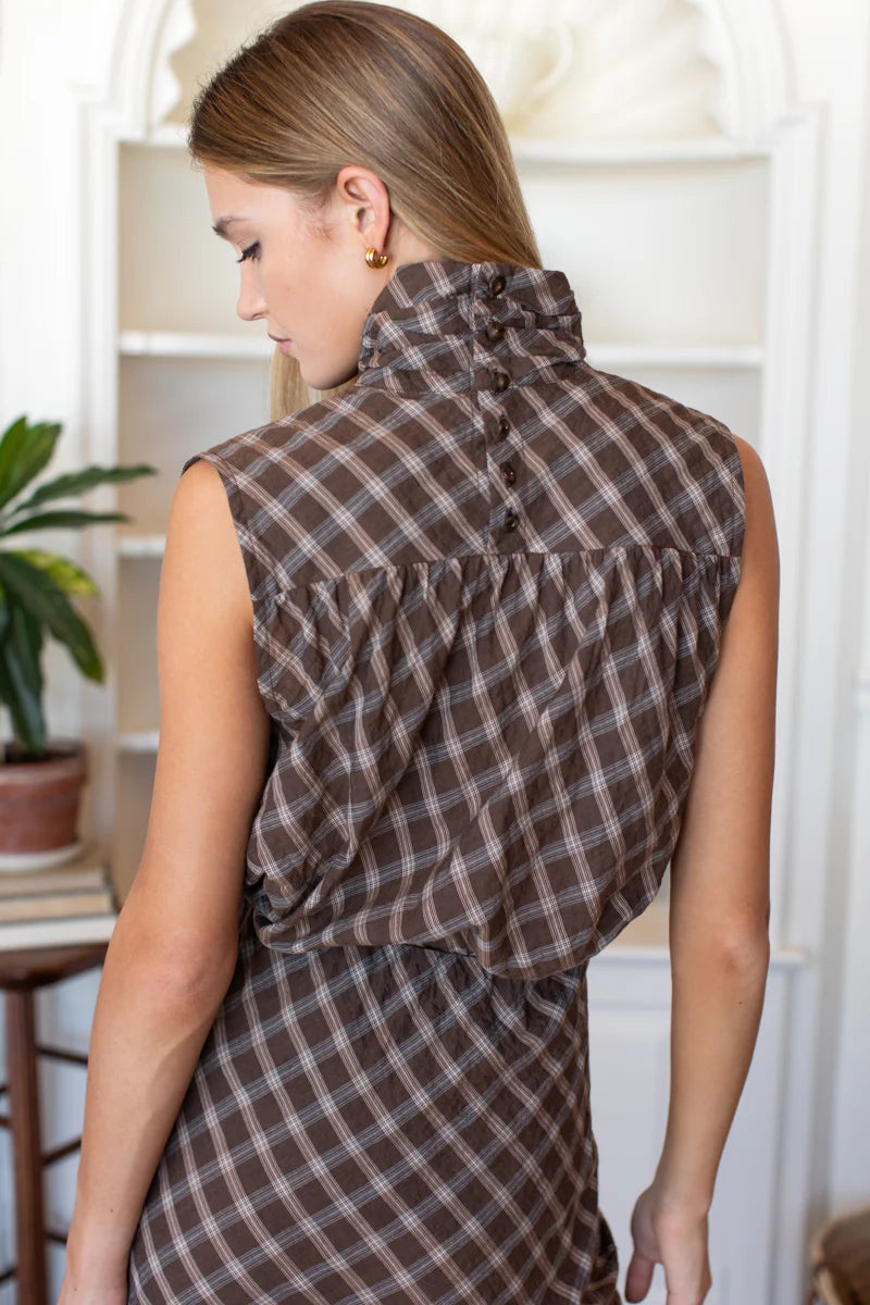 Emerson Fry | Frederique Sleeveless Blouse in Cocoa Plaid