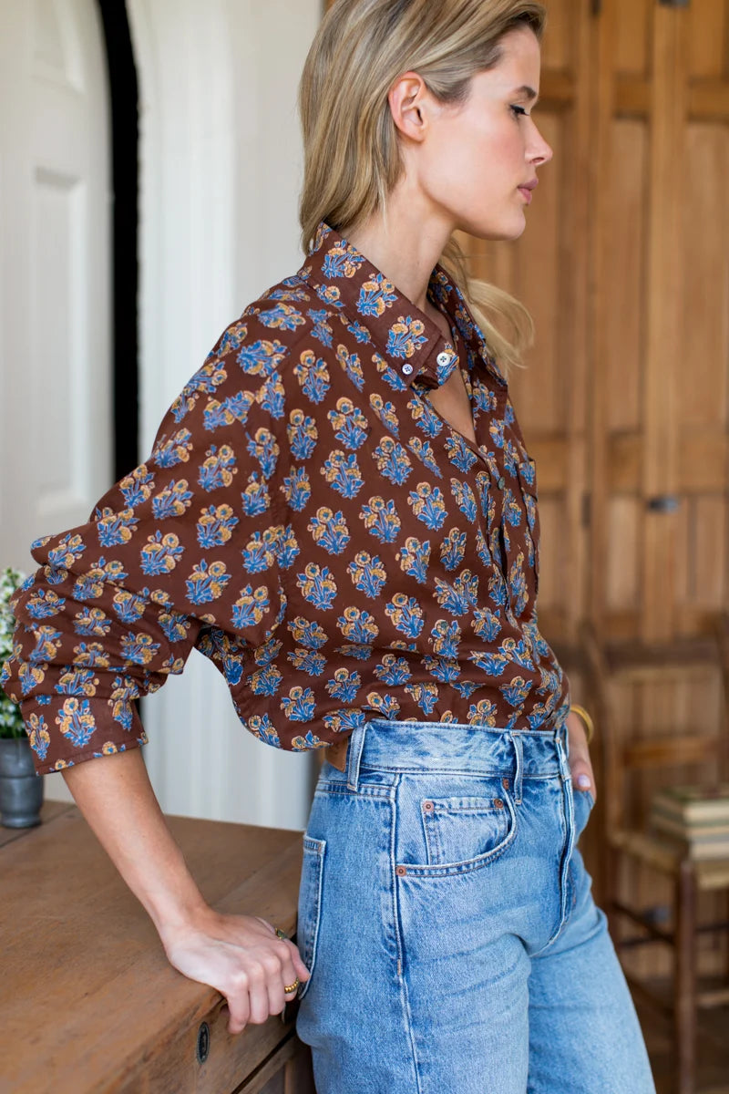 Emerson Fry | Ryan Shirt in Library Flowers Cocoa Organic