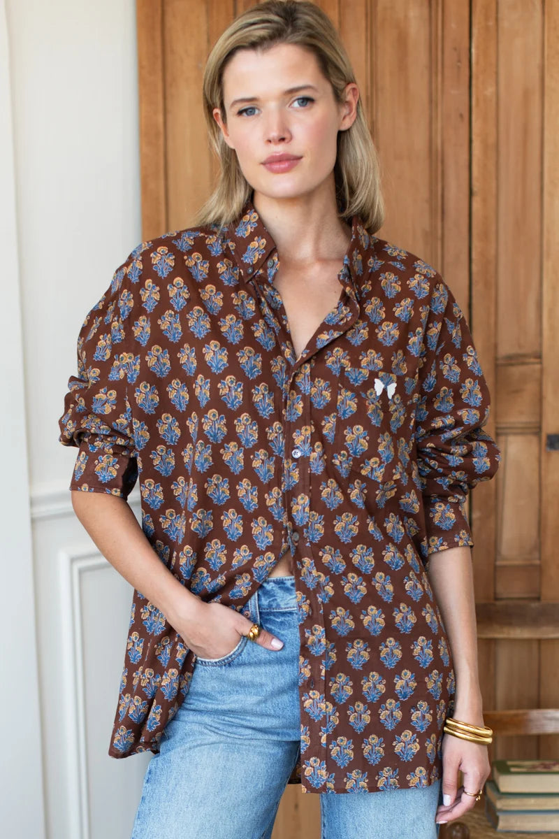 Emerson Fry | Ryan Shirt in Library Flowers Cocoa Organic