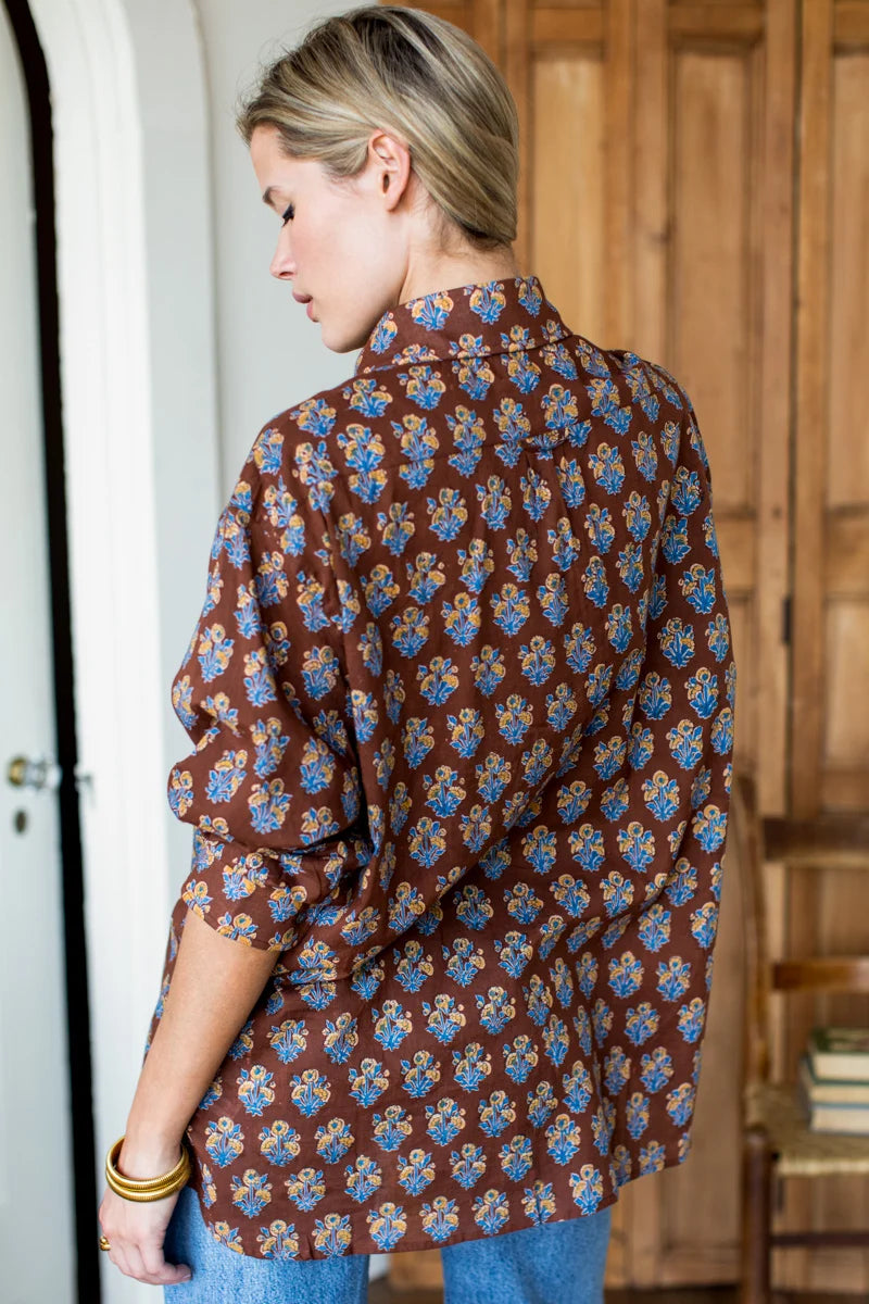Emerson Fry | Ryan Shirt in Library Flowers Cocoa Organic