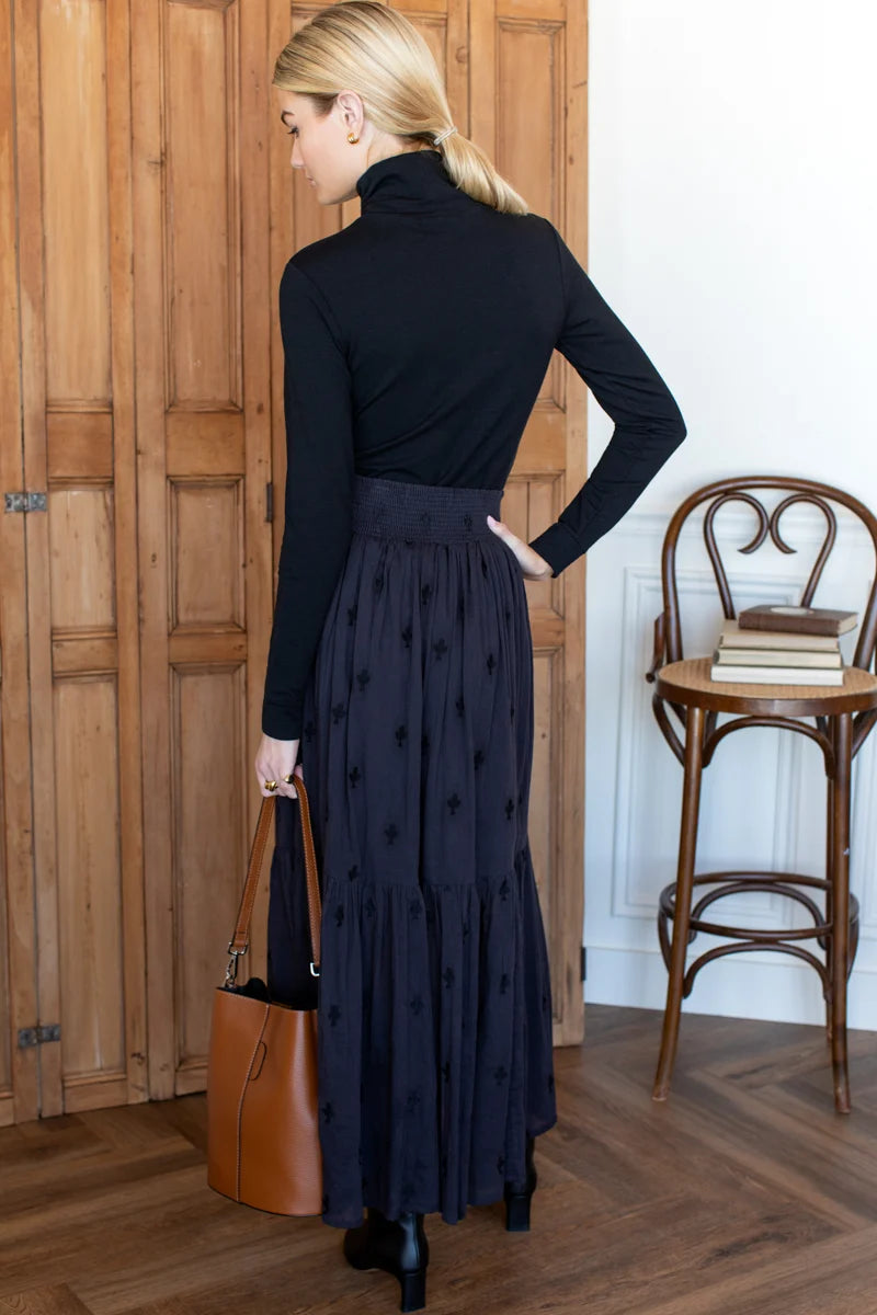 Emerson Fry | Shirred Skirt in Embroidered Clover Midnight