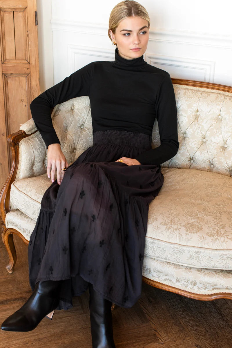 Emerson Fry | Shirred Skirt in Embroidered Clover Midnight