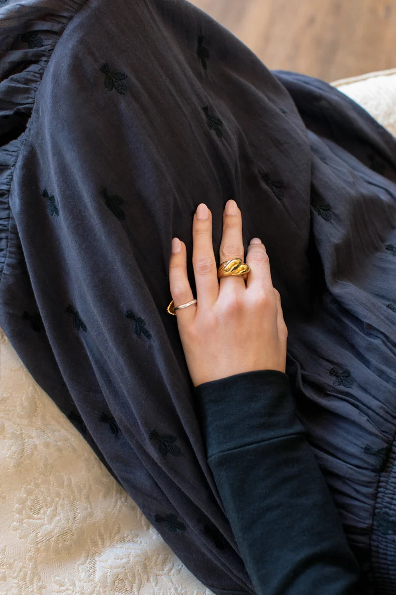 Emerson Fry | Shirred Skirt in Embroidered Clover Midnight