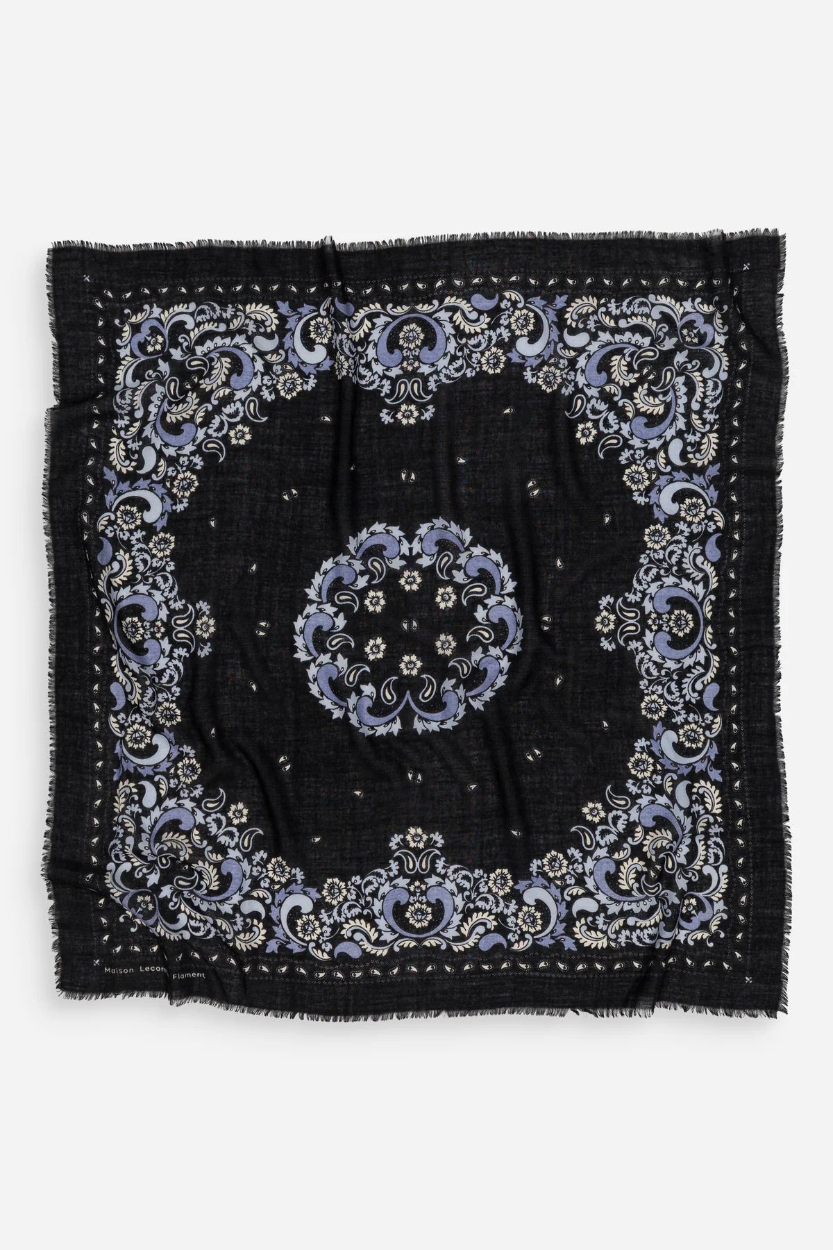 Bandana Flowers Black Scarf (Wool/Cashmere Blend)