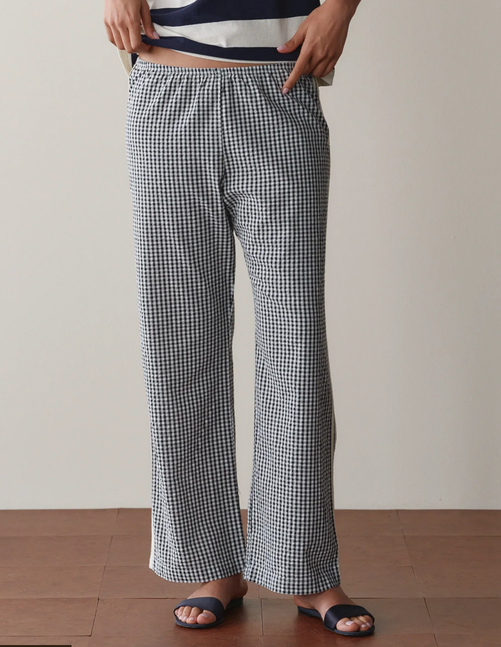 Donni Cotton Gingham Stripe Crop Pant