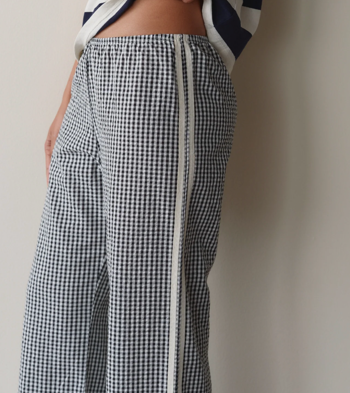 Donni Cotton Gingham Stripe Crop Pant