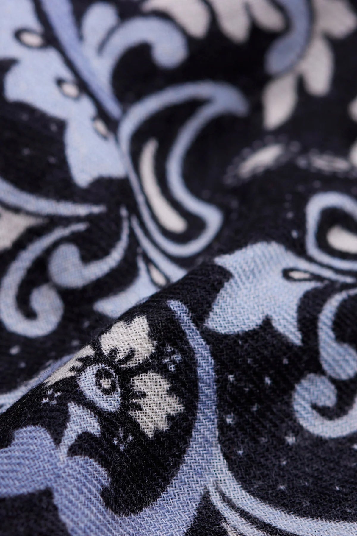 Bandana Flowers Black Scarf (Wool/Cashmere Blend)