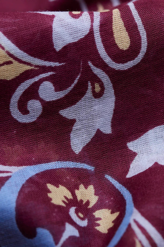 Bandana Flowers Burgundy Scarf (100% Cotton Voile)