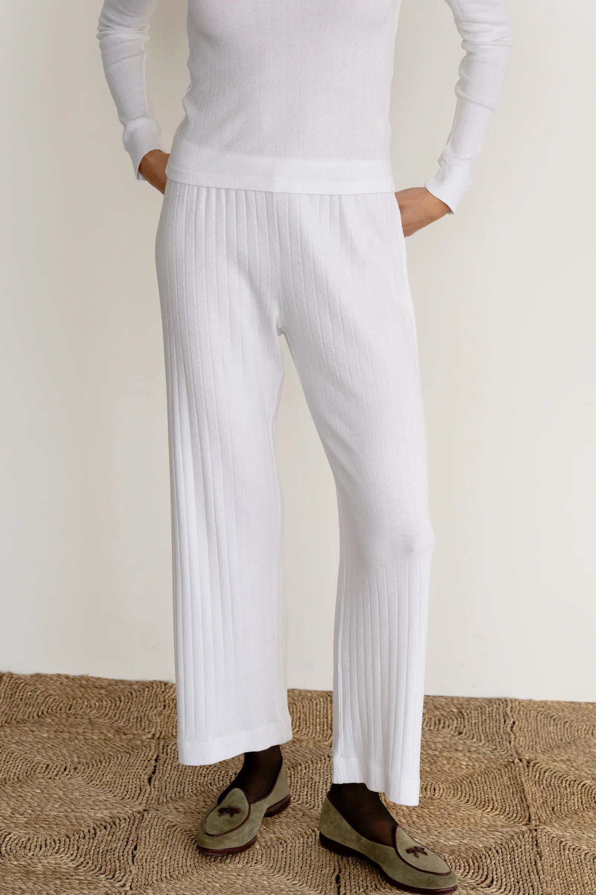 DONNI. | The Pointelle Simple Crop Pant in Powder