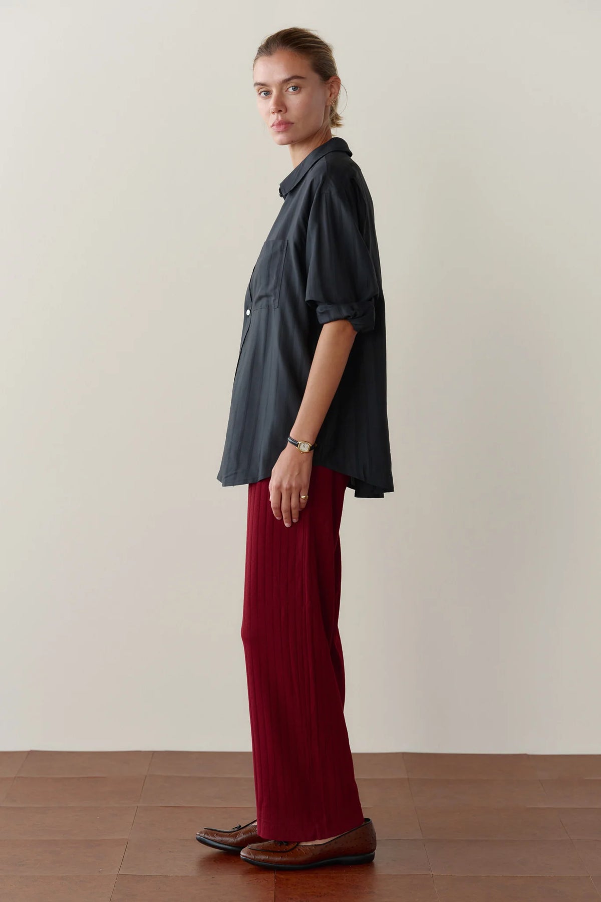 DONNI. | The Pointelle Simple Crop Pant in Oxblood