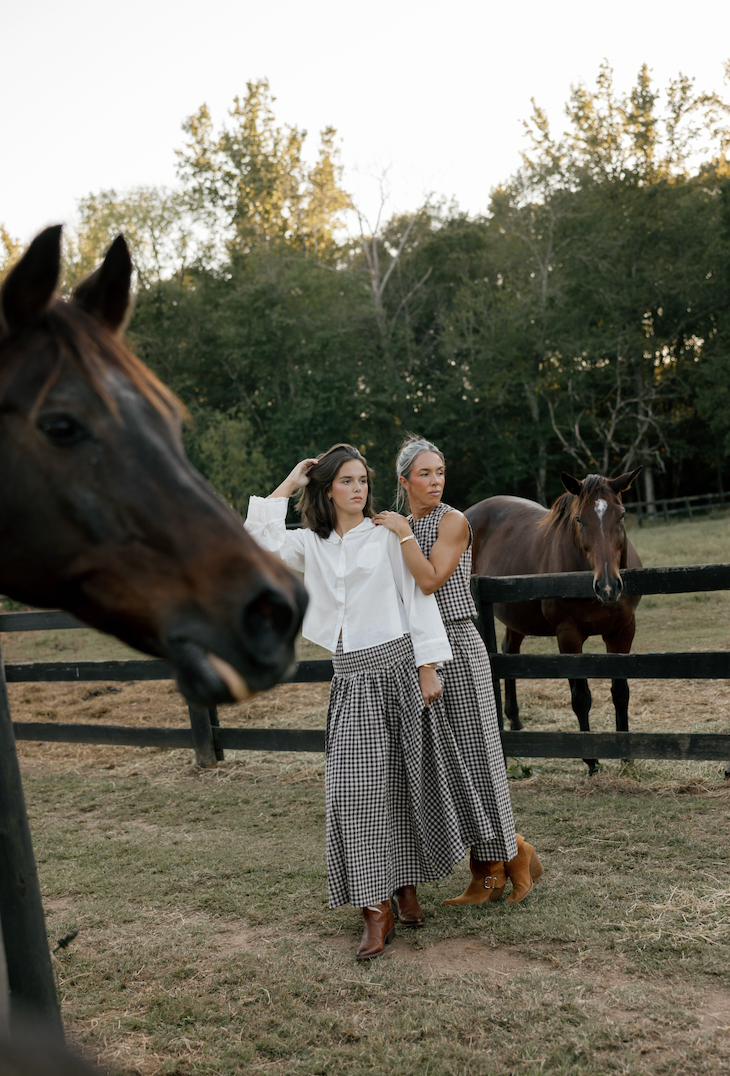Emerson Fry | Smocked Maxi Skirt in Cocoa Gingham
