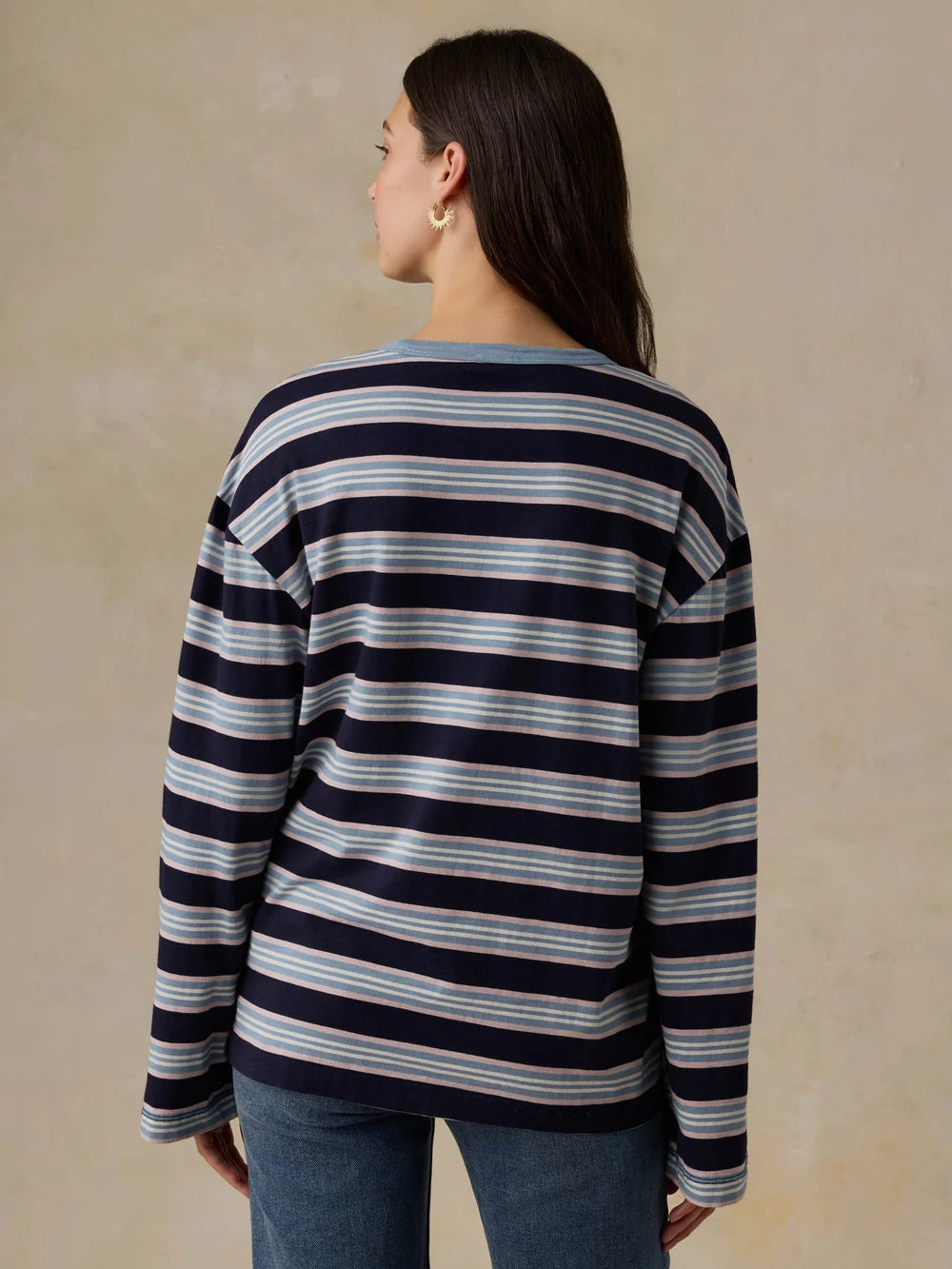 Faherty | Sunwashed Long-Sleeve Retro Tee in Moonlit Tidal Stripe