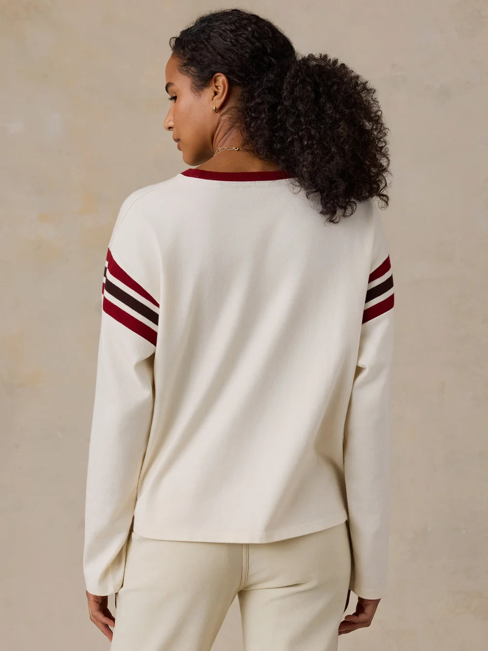 Faherty | Sport Jersey Throwback Long-Sleeve Tee in Antique White Varsity
