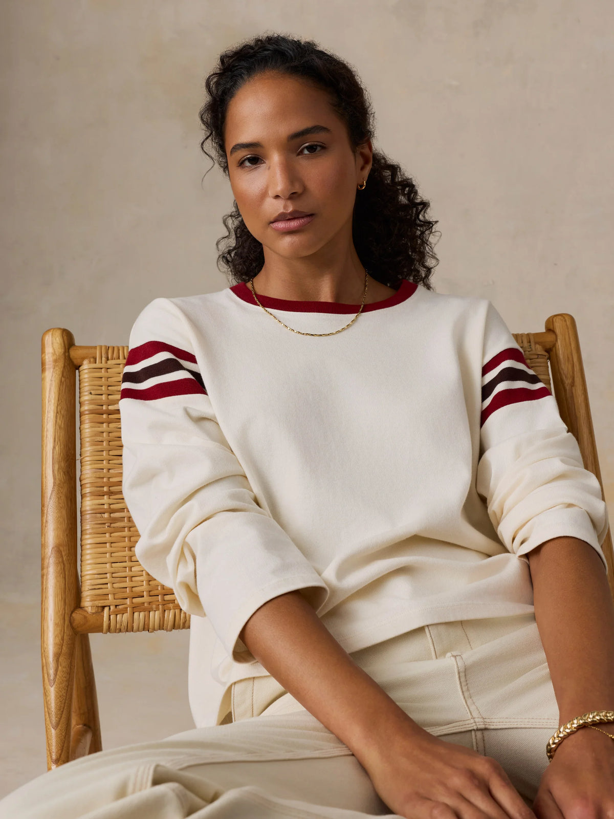 Faherty | Sport Jersey Throwback Long-Sleeve Tee in Antique White Varsity