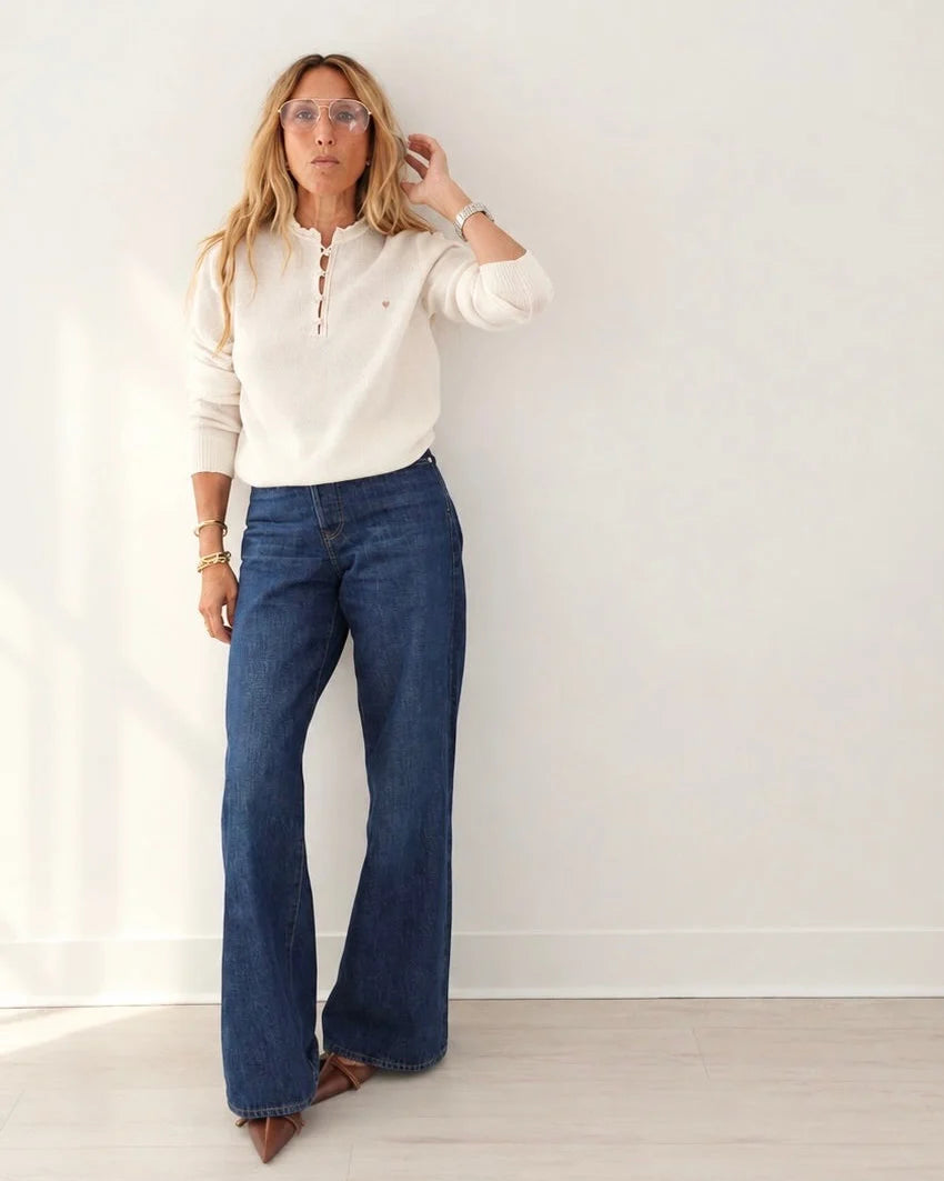 Kerri Rosenthal  | Femme Ruffle Henley Sweater in Natural
